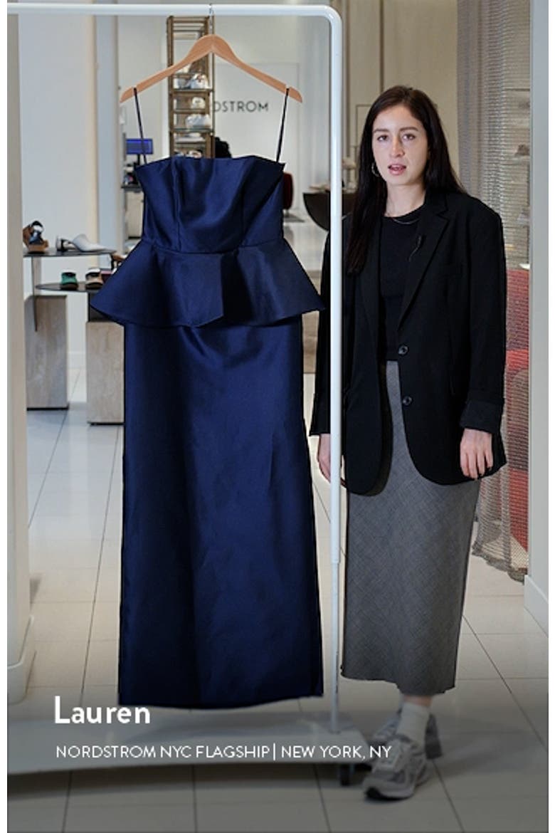 Strapless Ruffle Peplum Satin Column Gown video