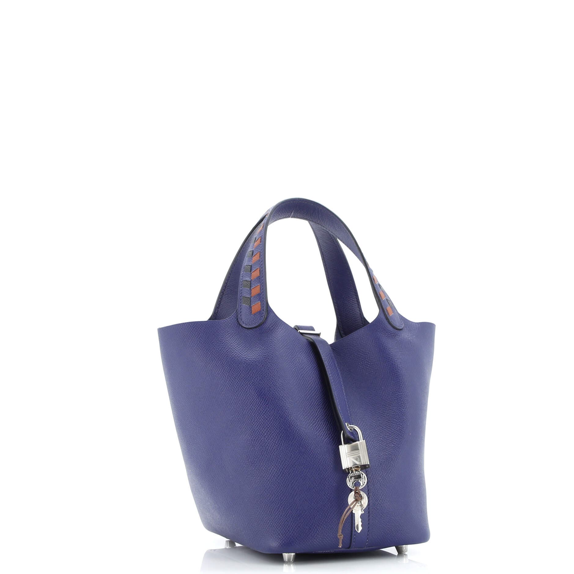 Pre-Owned Hermes Picotin Lock Bag Tressage Epsom PM, Alternate, color, Bleu Encre/Noir/Brique
