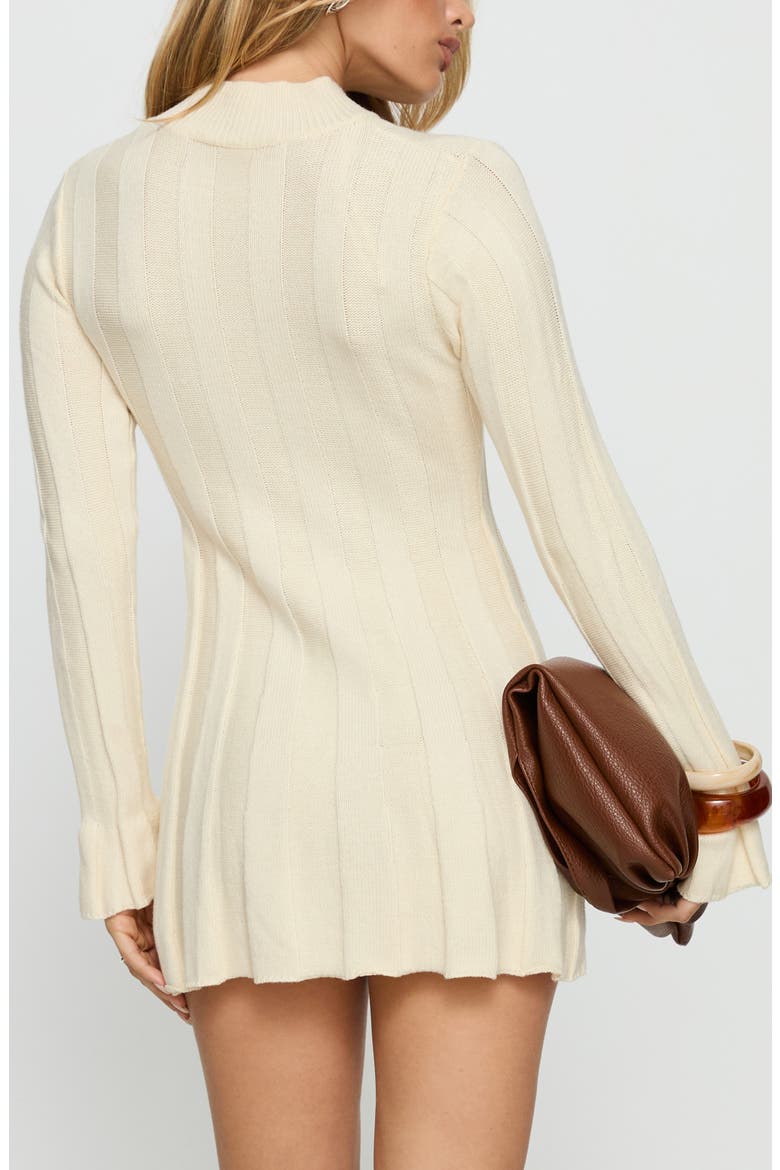 Carlee Mock Neck Long Sleeve Rib Sweater Minidress, Alternate, color, CREAM