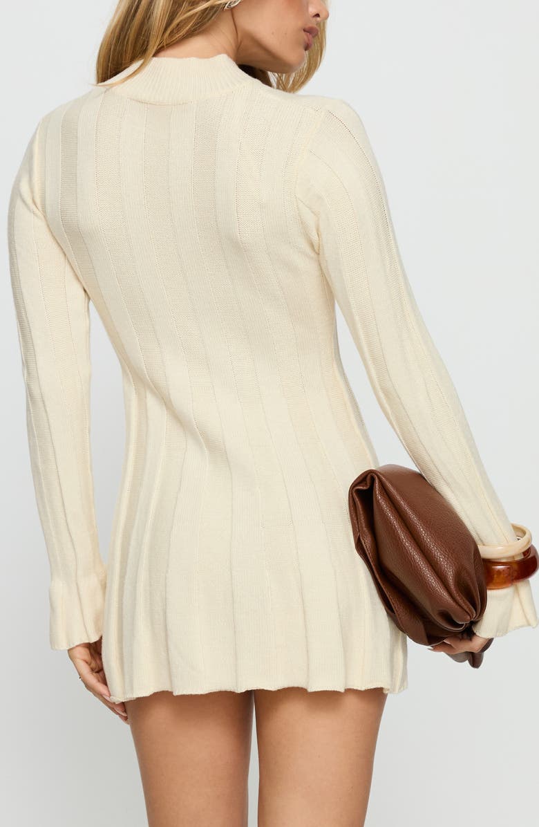 Princess Polly Carlee Mock Neck Long Sleeve Rib Sweater Minidress, Alternate, color, Cream