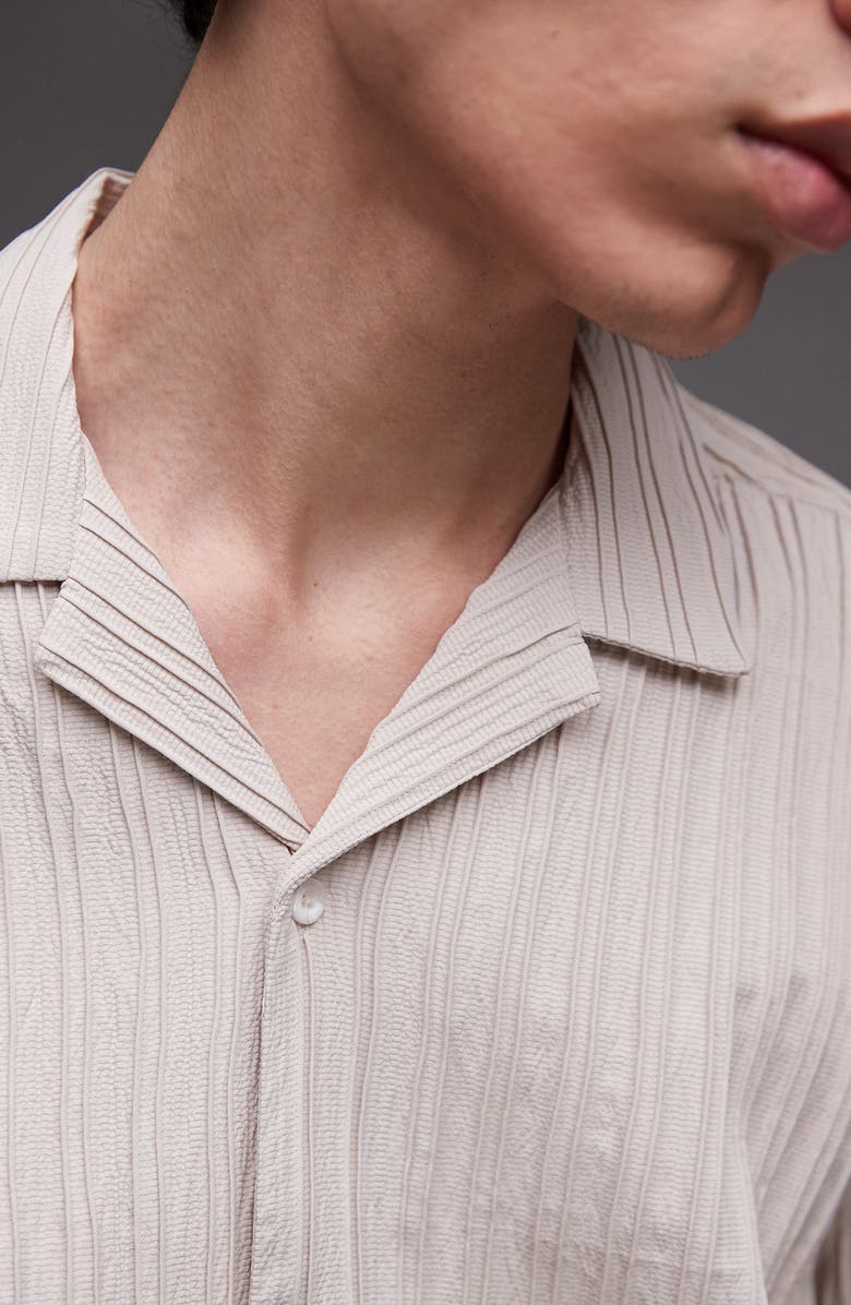 Topman Oversize Plissé Camp Shirt, Alternate, color, Stone