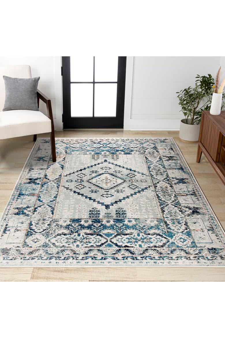 Osuna Diamond Vintage Medallion Indigo Area Rug, Alternate, color, Indigo Blue/Ivory