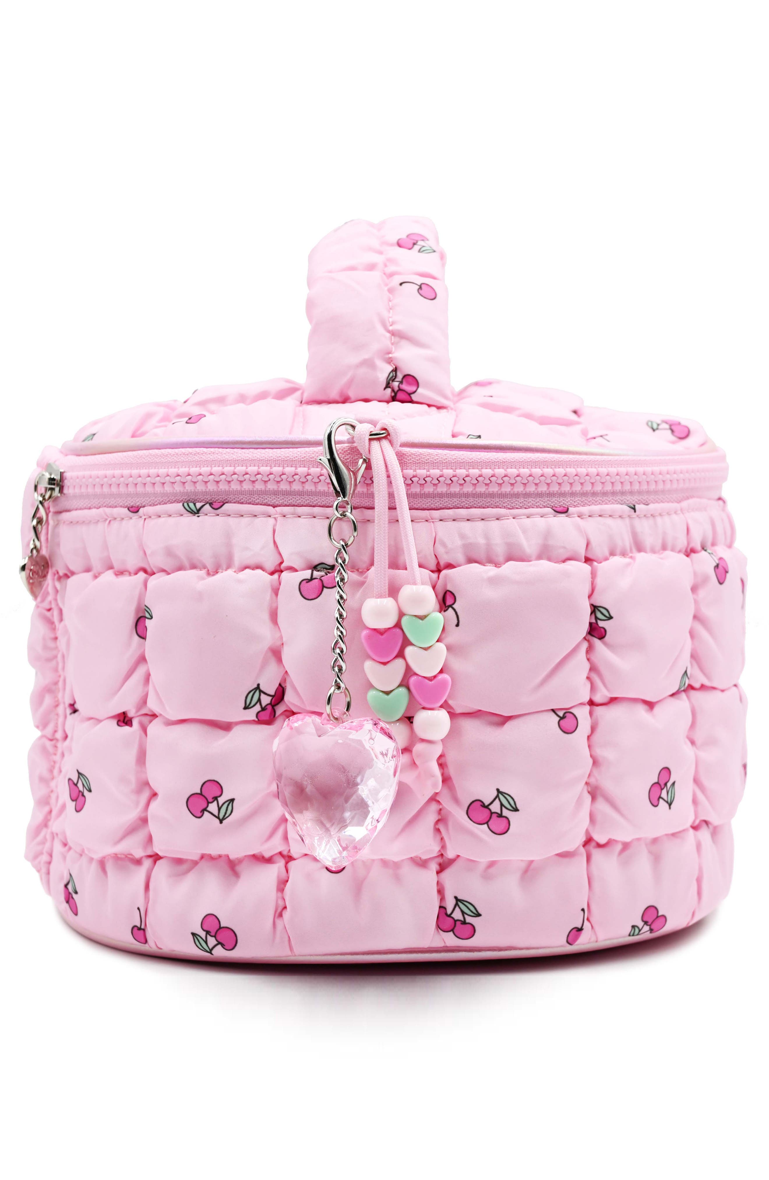 OMG Accessories Kids' Cherry Scrunch Water Resistant Train Case, Alternate, color, Cotton Candy