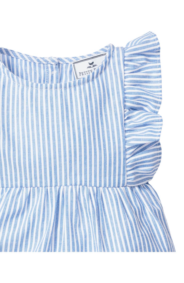 Petite Plume Ruffle Trim Seersucker One-Piece Pajamas, Alternate, color, Blue