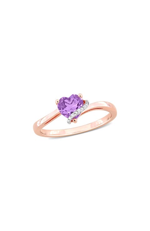 Heart Amethyst & Diamond Ring - 0.009ct.