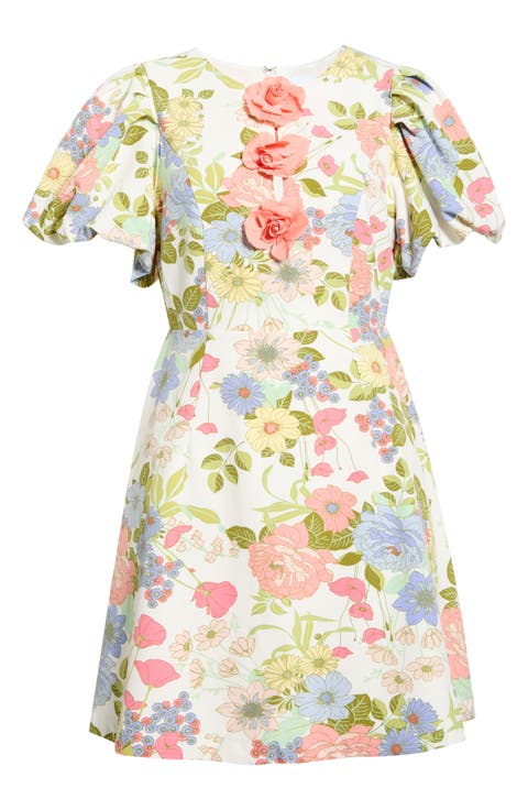 Rosette Puff Sleeve Dress