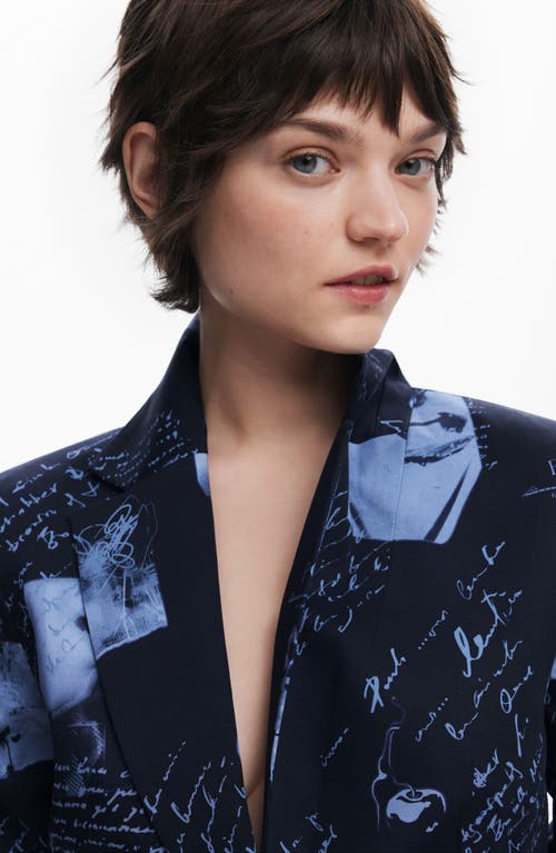 Desigual Print Two-button Blazer In Dark Blue