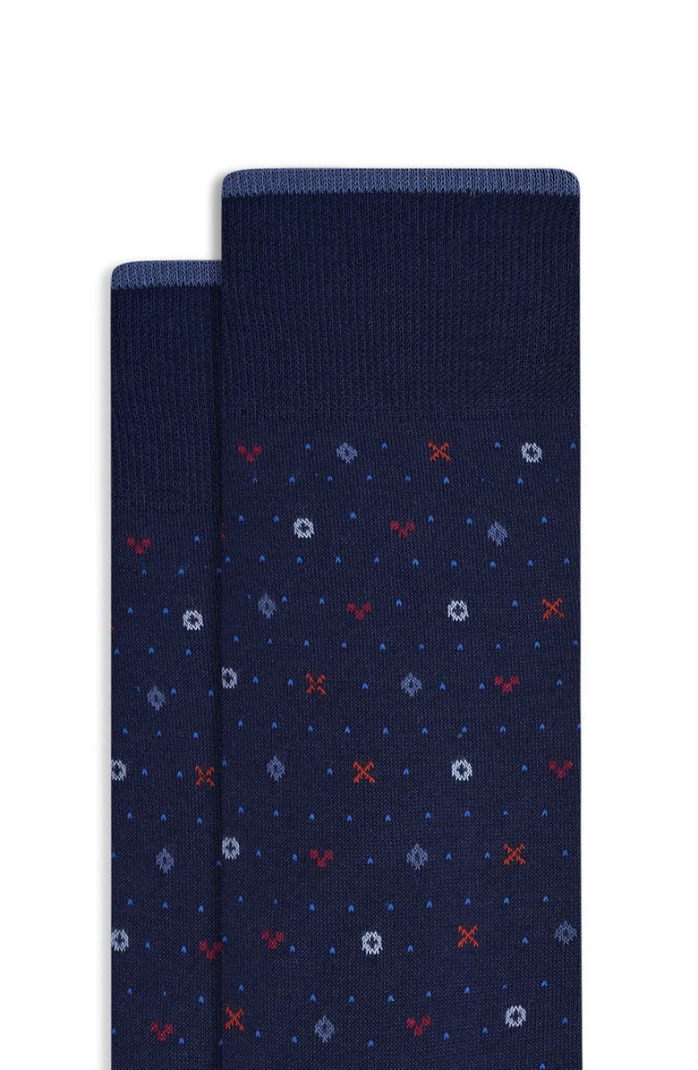 Bugatchi Neat Mercerized Cotton Blend Dress Socks, Alternate, color, Navy