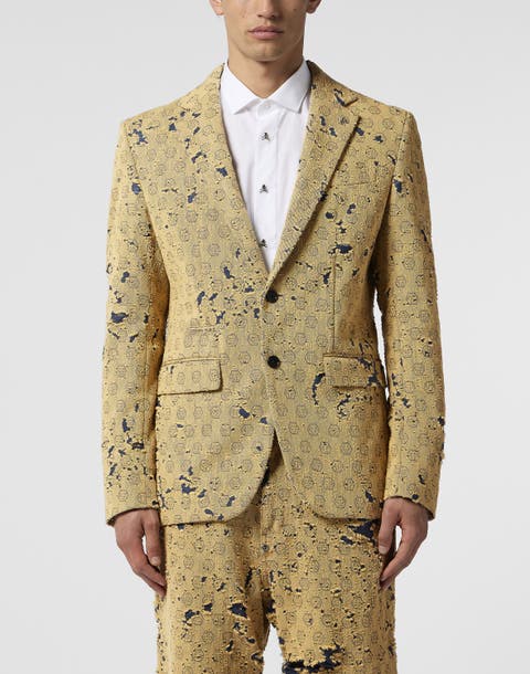 Destroyed Denim Jacquard Blazer Monogram Men