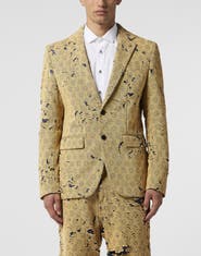 PHILIPP PLEIN Destroyed Denim Jacquard Blazer Monogram Men