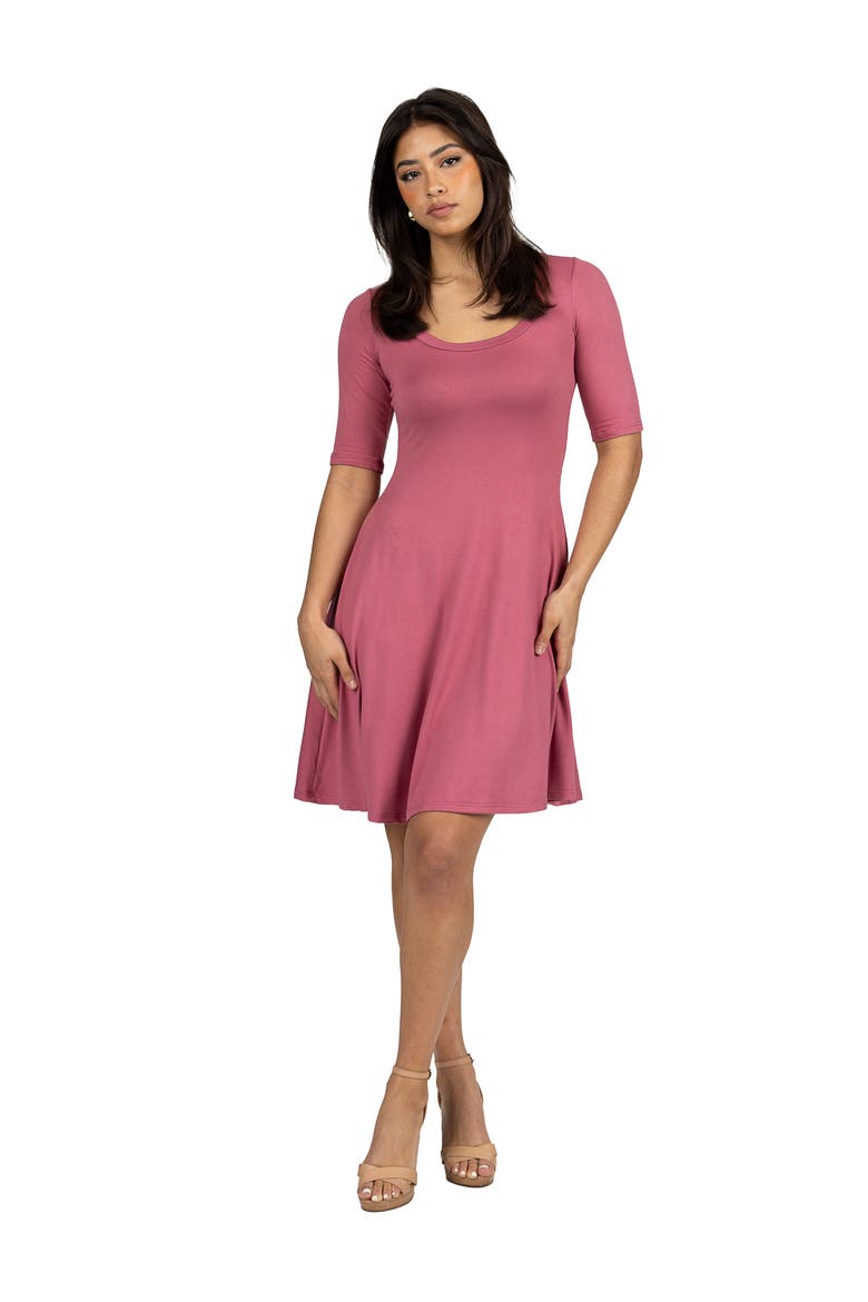 A-Line Knee Length Dress Elbow Length Sleeves, Main, color, Rose