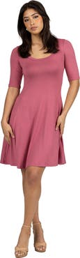 24seven Comfort Apparel A-Line Knee Length Dress Elbow Length Sleeves