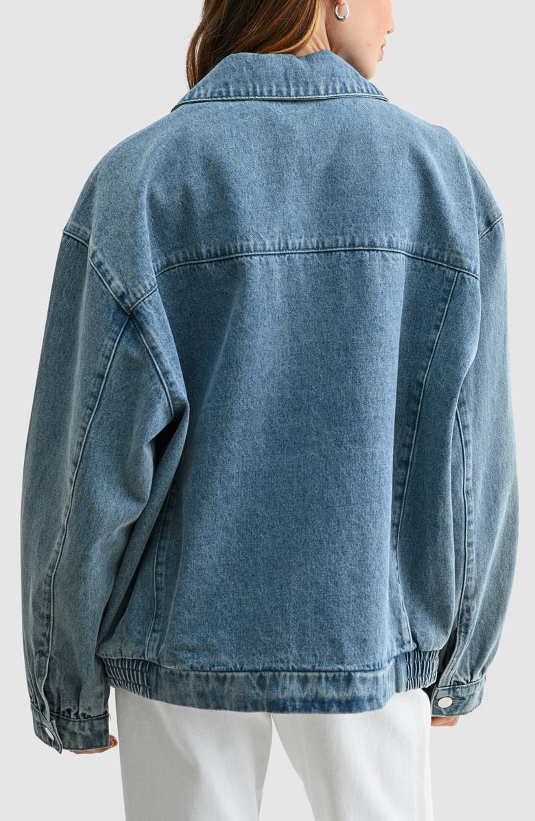 All in Favor Oversized Denim Bomber Jacket, Alternate, color, Light Denim