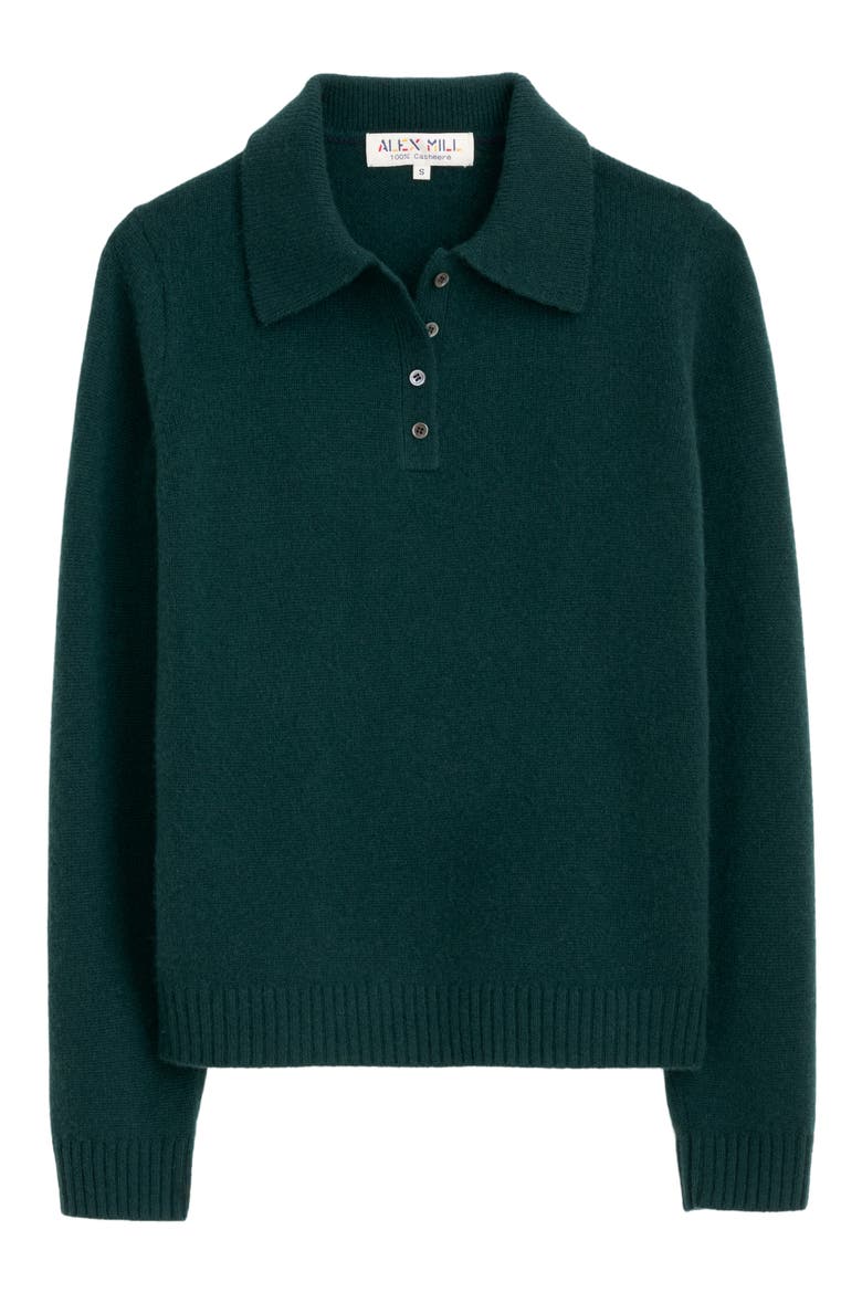 Alice Cashmere Polo Sweater, Alternate, color, CYPRESS GREEN