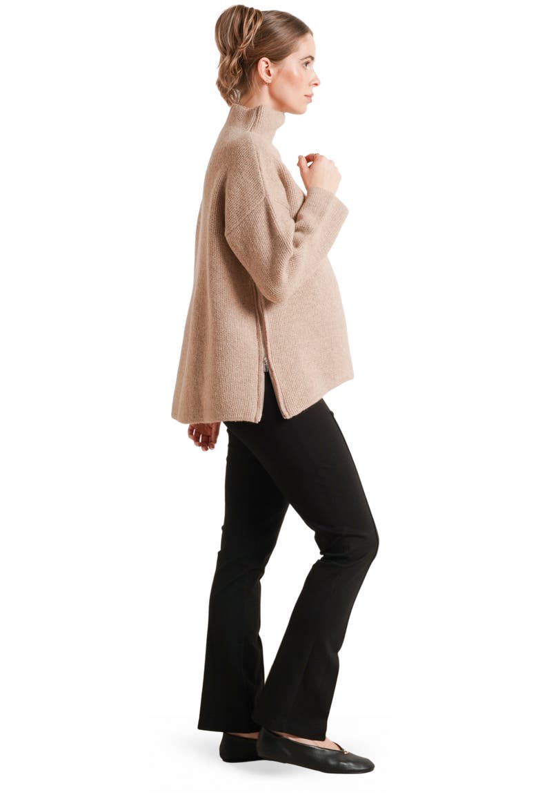 Lia Side-Zip Maternity & Nursing Turtleneck Sweater, Alternate, color, Fawn