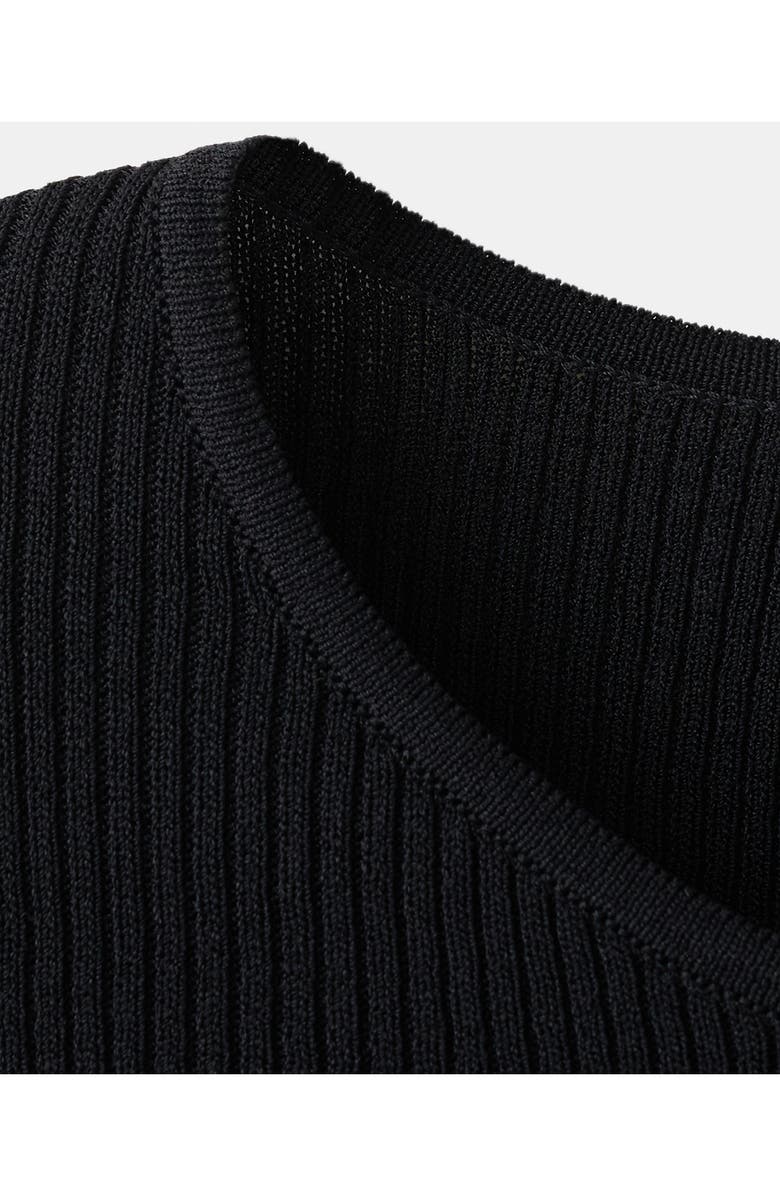 MANGO Ruffle Trim Short Sleeve Sweater, Alternate, color, Black