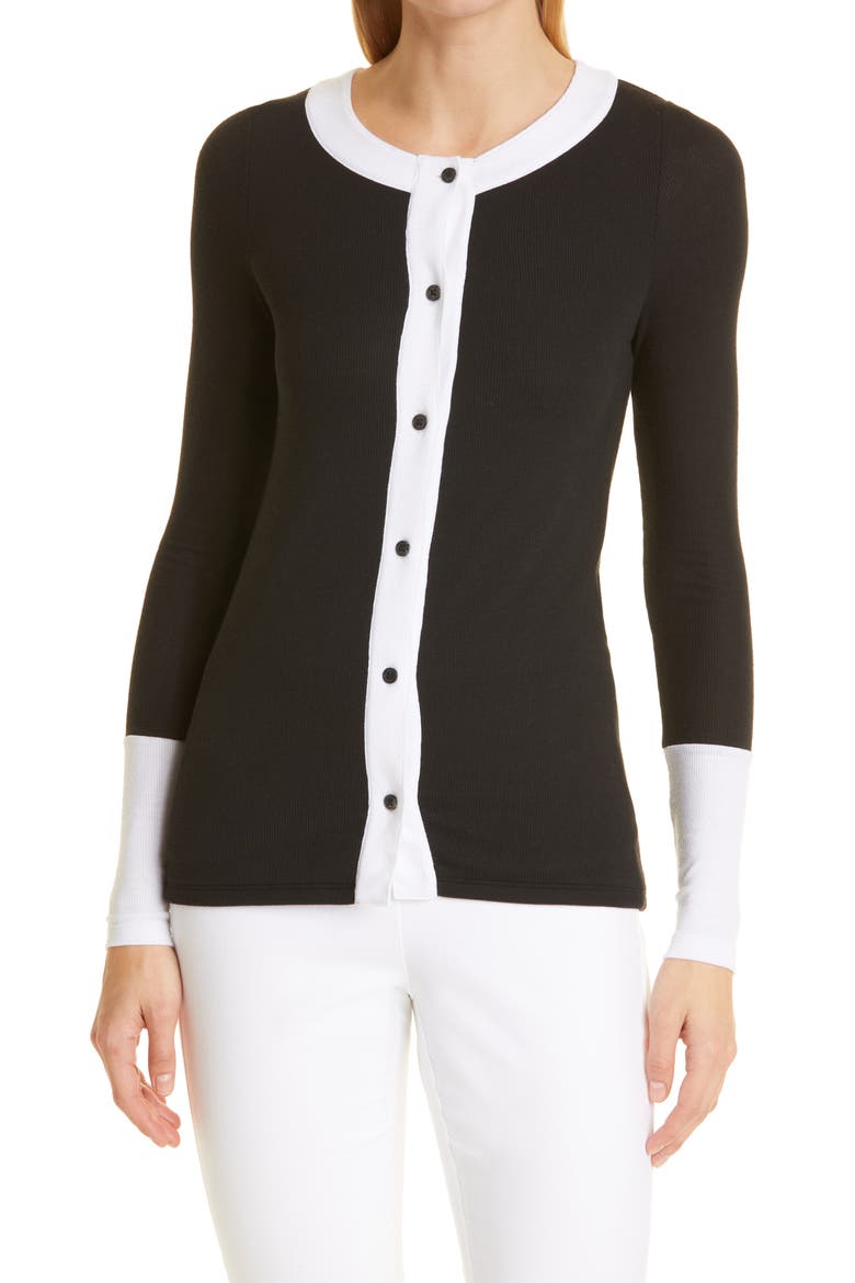 Colorblock Trim Rib Cardigan, Main, color, BLACK COMBO