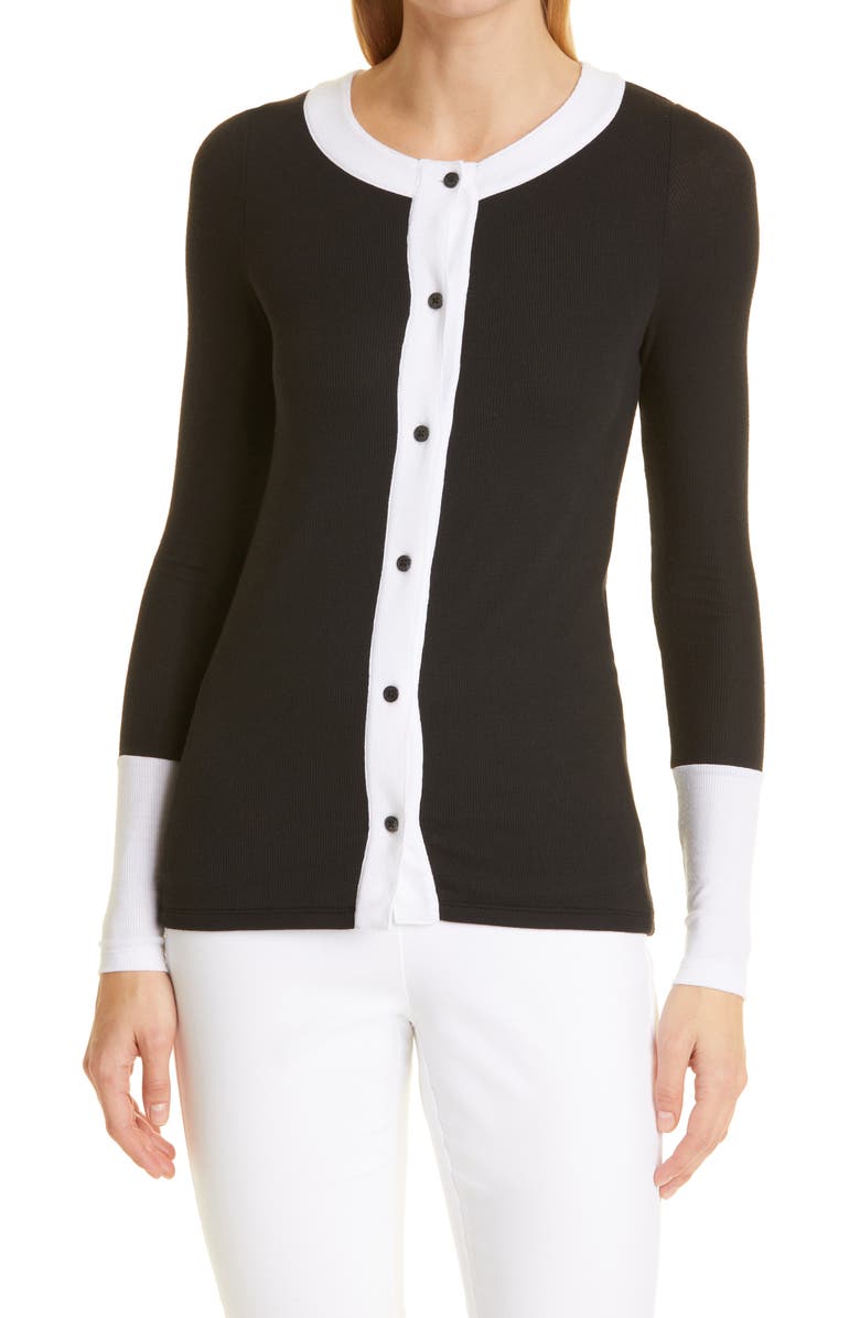 ATM Anthony Thomas Melillo Colorblock Trim Rib Cardigan, Main, color,