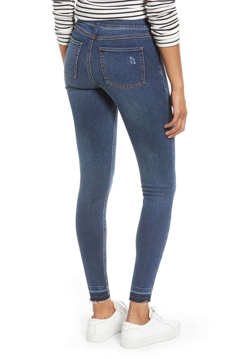 Distressed High Waist Ankle Denim Leggings, Alternate, color, MEDIUM WASH