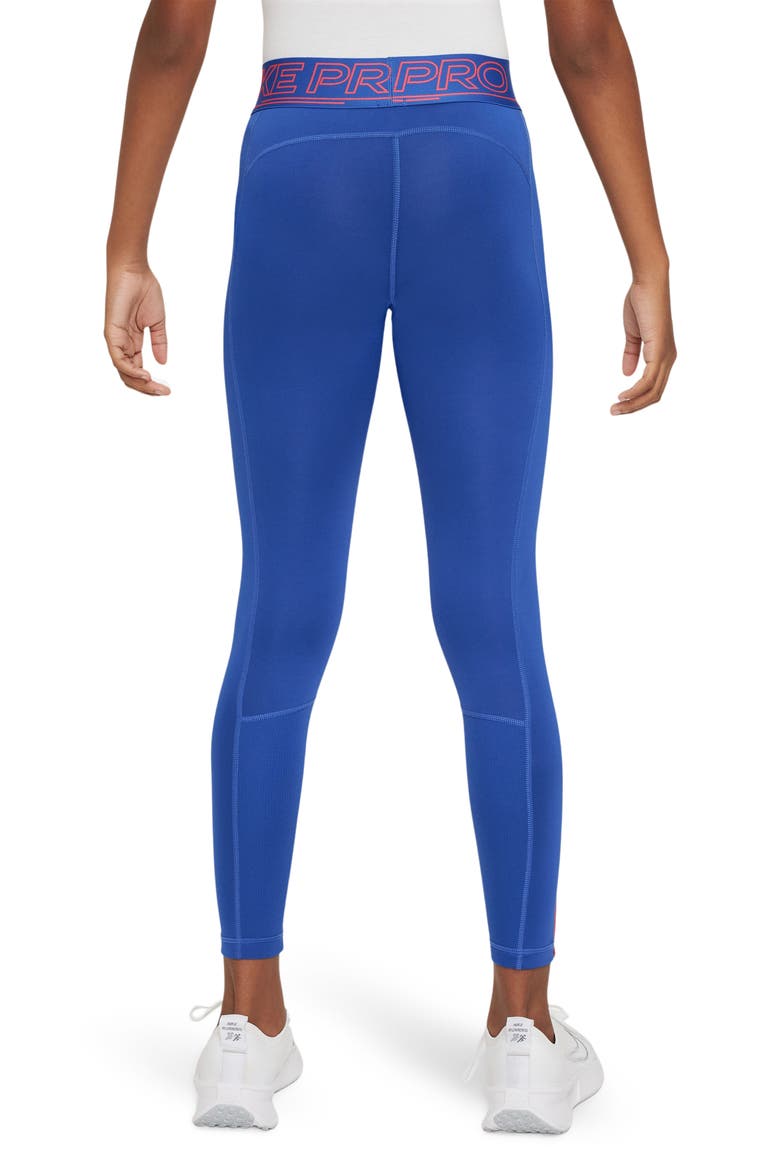 Kids' Nike Pro Dri-FIT Leggings, Alternate, color, GAME ROYAL/ ASTER PINK
