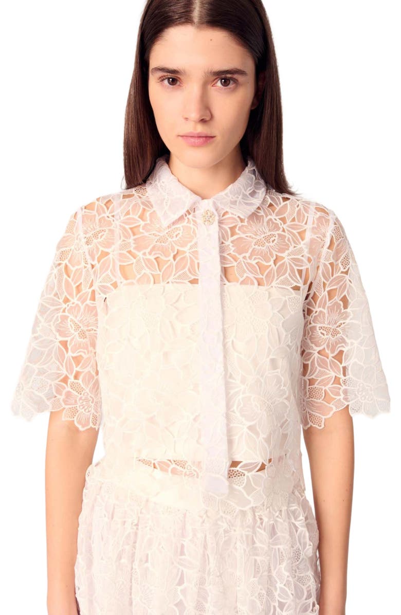 maje Cropped floral lace blouse, Alternate, color, 
