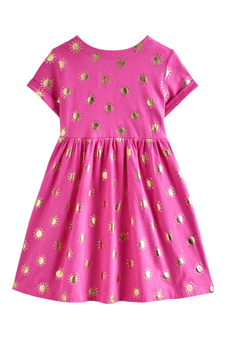 Kids' Foil Print Cotton Jersey Dress, Alternate, color, TICKLED PINK/ GOLD SUNS