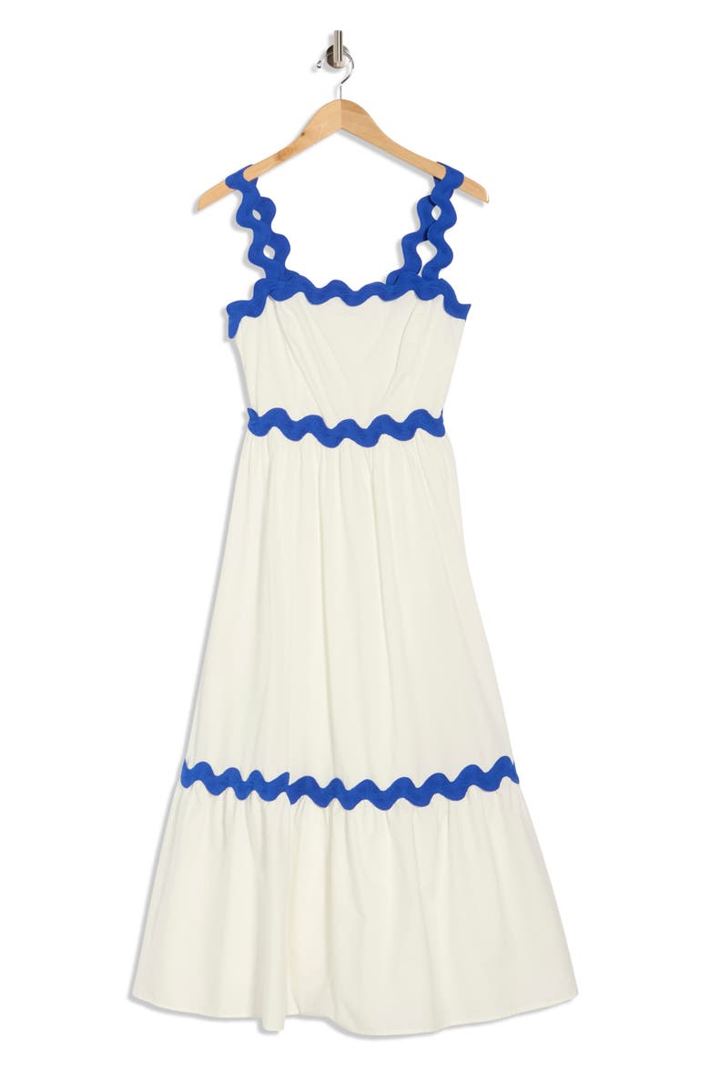 Rickrack Trim Midi Dress, Alternate, color, WHITE