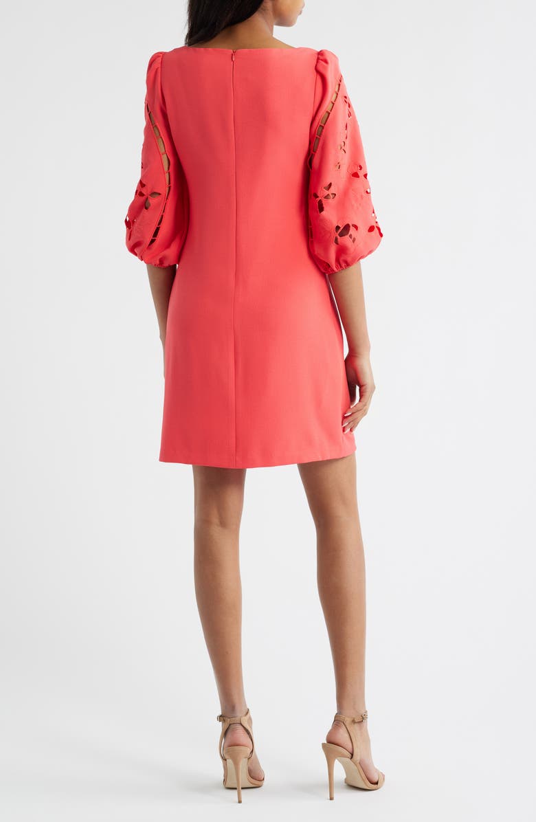 Vince Camuto Eyelet Sleeve Crepe Shift Dress, Alternate, color, Hot Coral