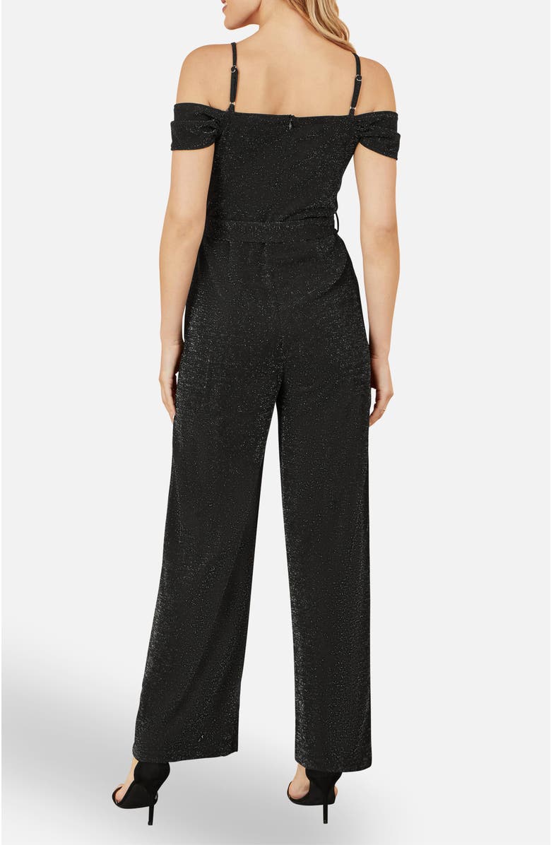 Yumi Sparkle Stretch Bardot Jumpsuit, Alternate, color, Black