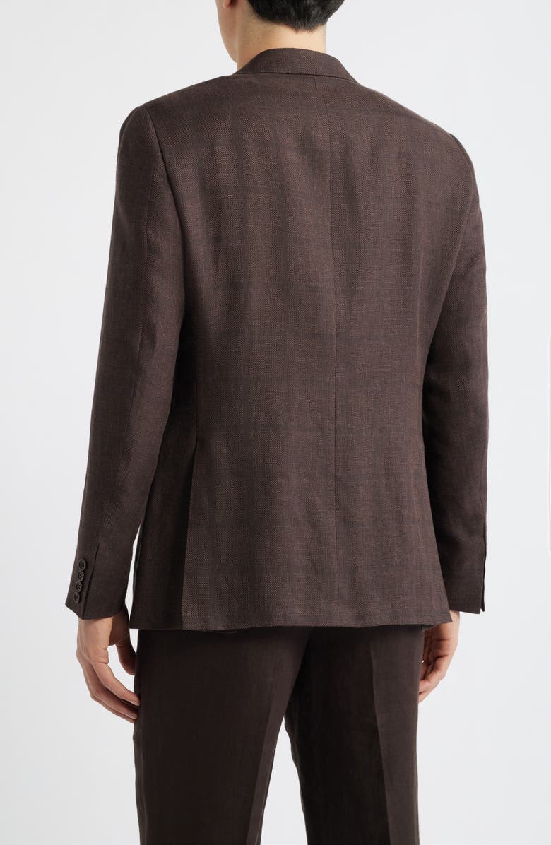 Canali Capri Trim Fit Brown Check Jacquard Linen & Wool Sport Coat, Alternate, color, Dark Brown