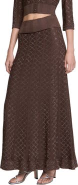 SANDRO Long rhinestone knit skirt