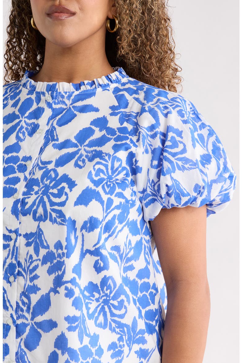 Shia Floral Avy Cotton Button-Up Top, Alternate, color, WHITE BLUE