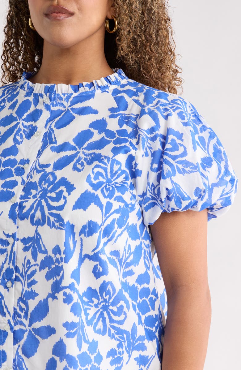 SUGARLIPS Shia Floral Avy Cotton Button-Up Top, Alternate, color, White Blue