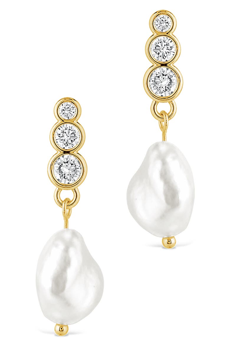 Simulated Pearl Drop Earrings, Alternate, color, GOLD