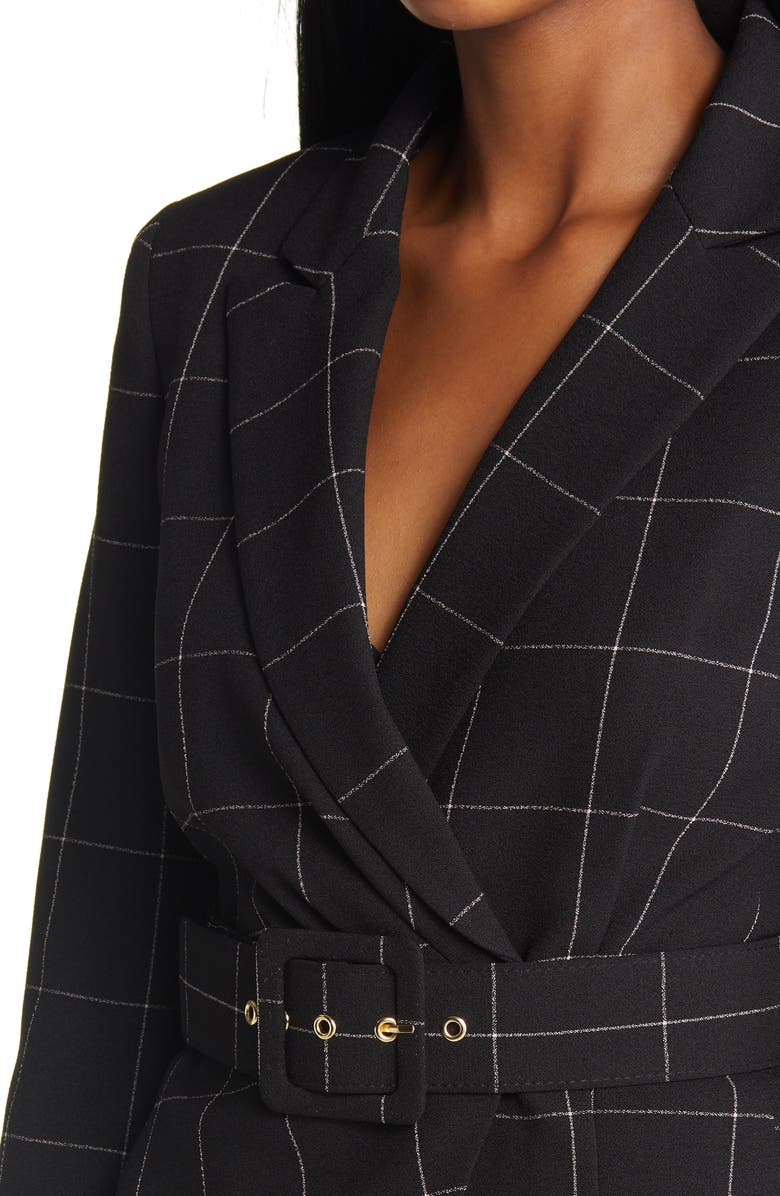 Tahari ASL Windowpane Plaid Two-Piece Long Sleeve Dress, Alternate, color,
