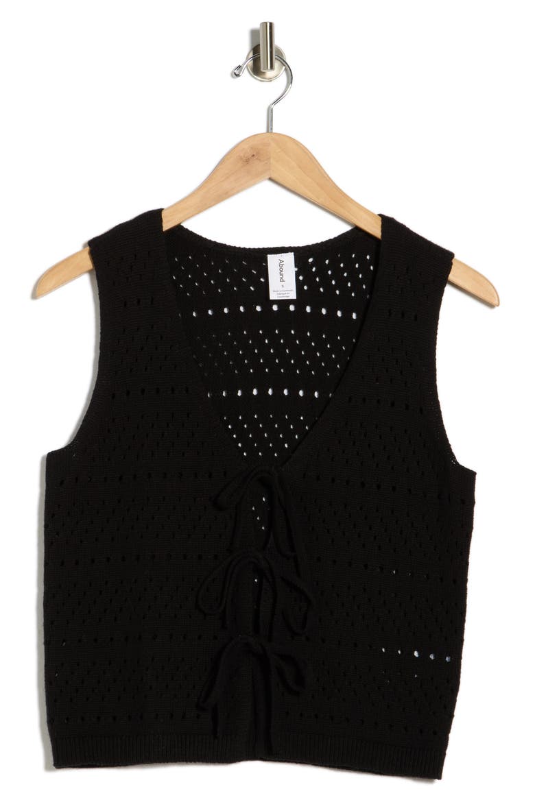 Tie Front Sweater Tank, Alternate, color, BLACK