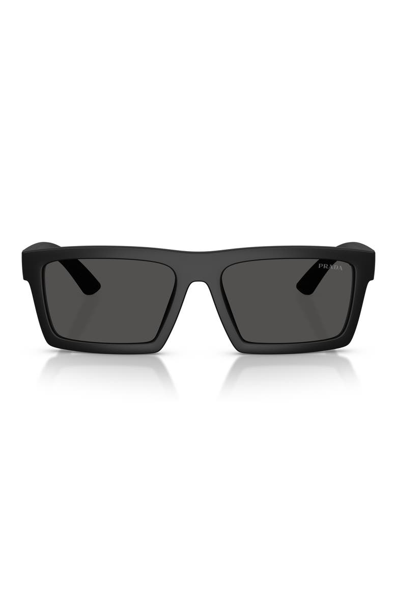 58mm Rectangular Sunglasses, Main, color, MATTE BLACK / DARK GREY