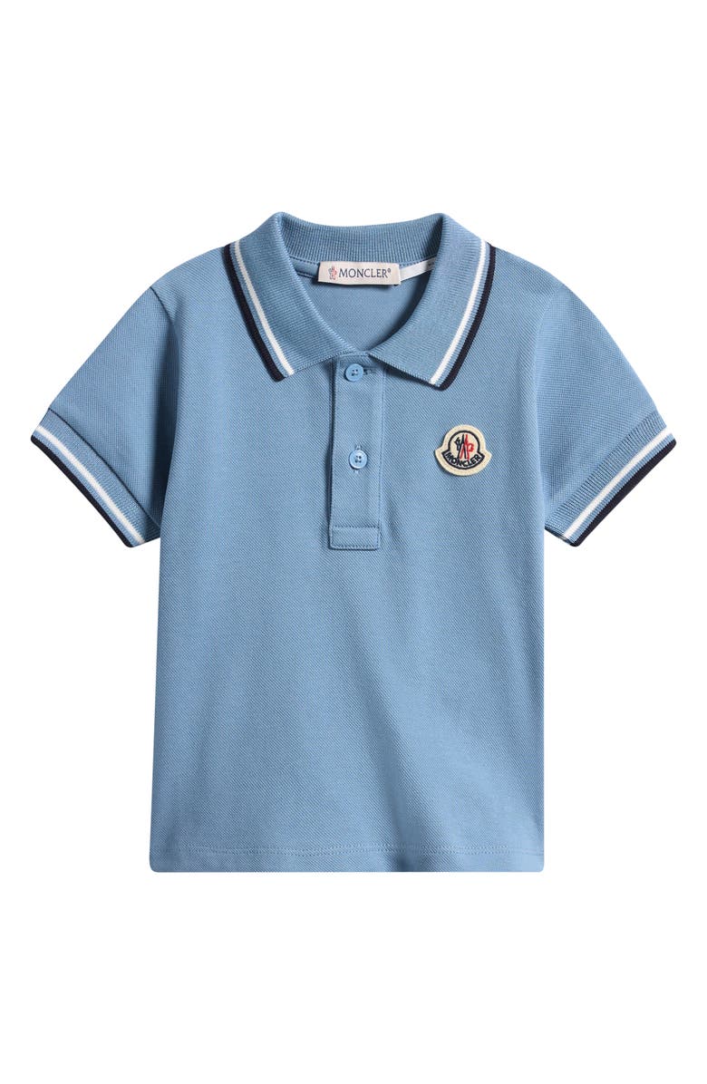 Moncler Kids' Tipped Stretch Cotton Piqué Polo, Main, color, Blue