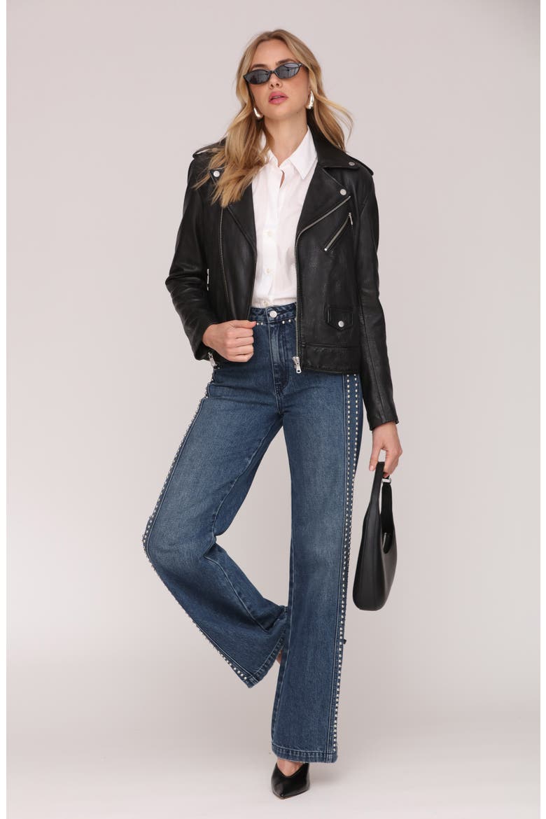 Leather Moto Jacket, Alternate, color, BLACK