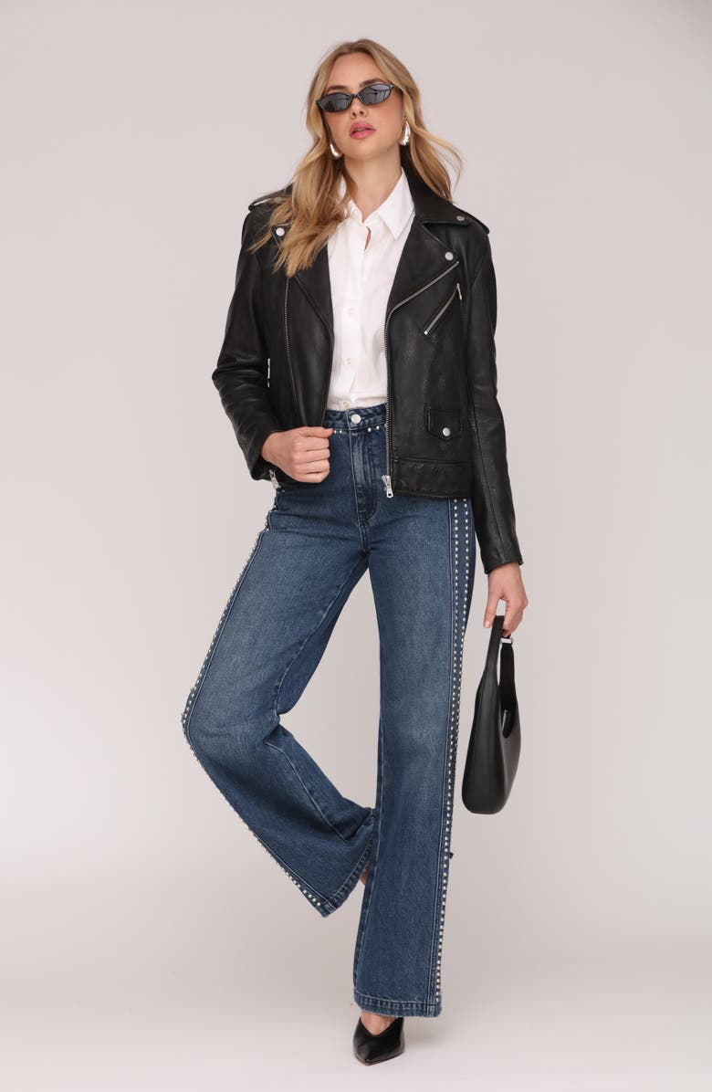 Avec Les Filles Leather Moto Jacket, Alternate, color, Black