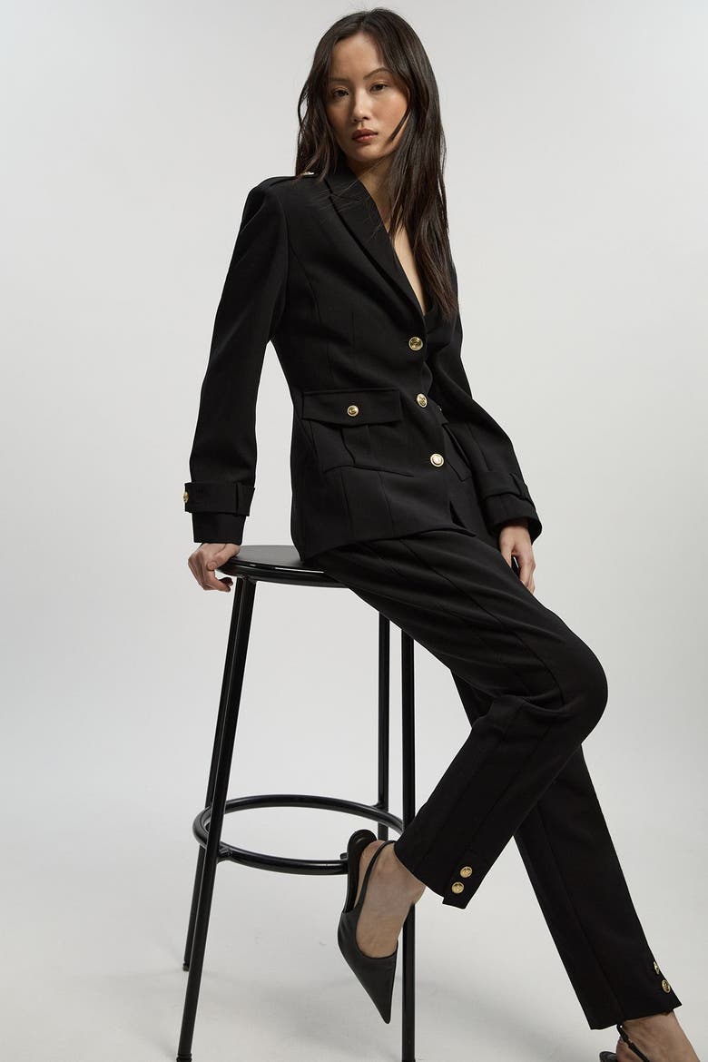 Petite Military Straight Leg Trousers, Alternate, color, Black