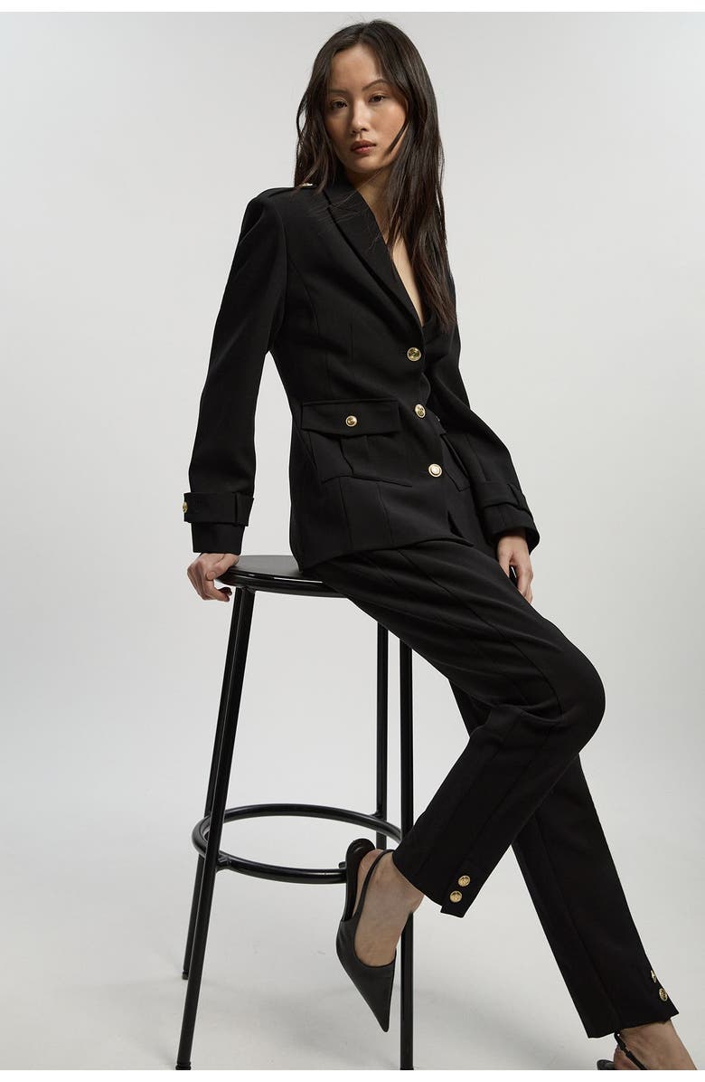 Karen Millen Petite Military Straight Leg Trousers, Alternate, color, Black