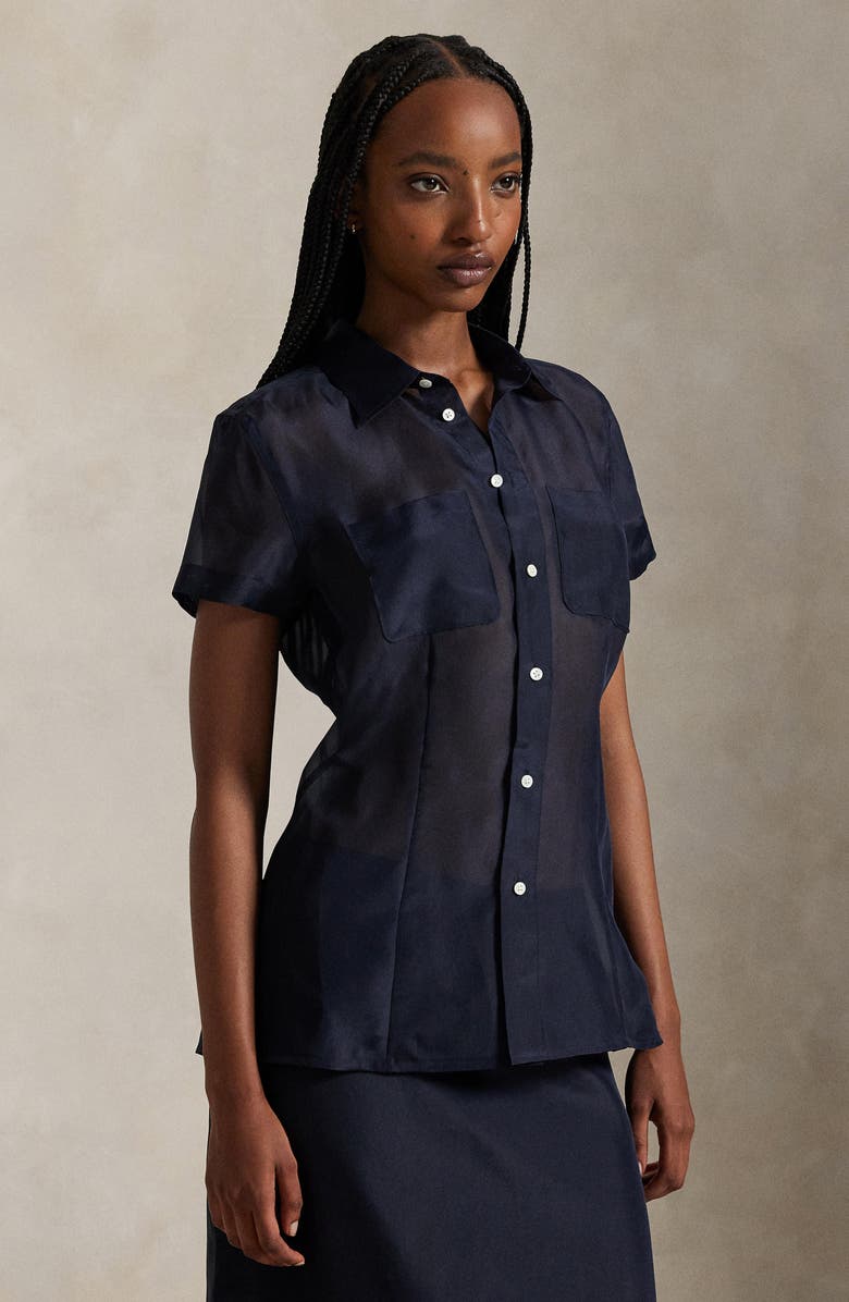 Polo Ralph Lauren Organza Silk Shirt, Alternate, color, Atlantic