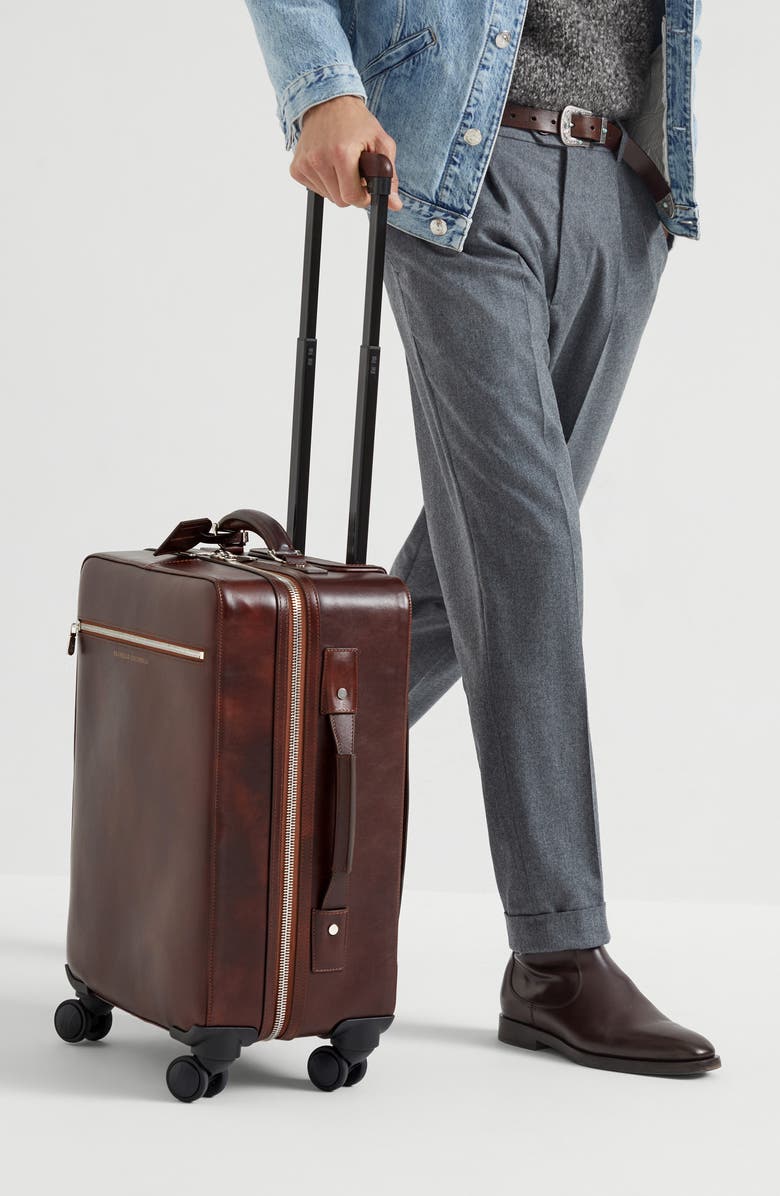 Brunello Cucinelli Burnished calfskin suitcase, Alternate, color, Burgundy