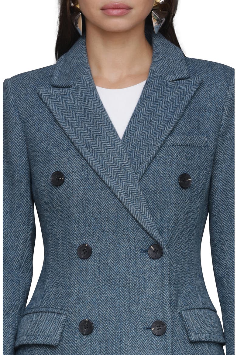 Strong Shoulder Double Breasted Herringbone Coat, Alternate, color, CAPRI BLUE CHEVRON