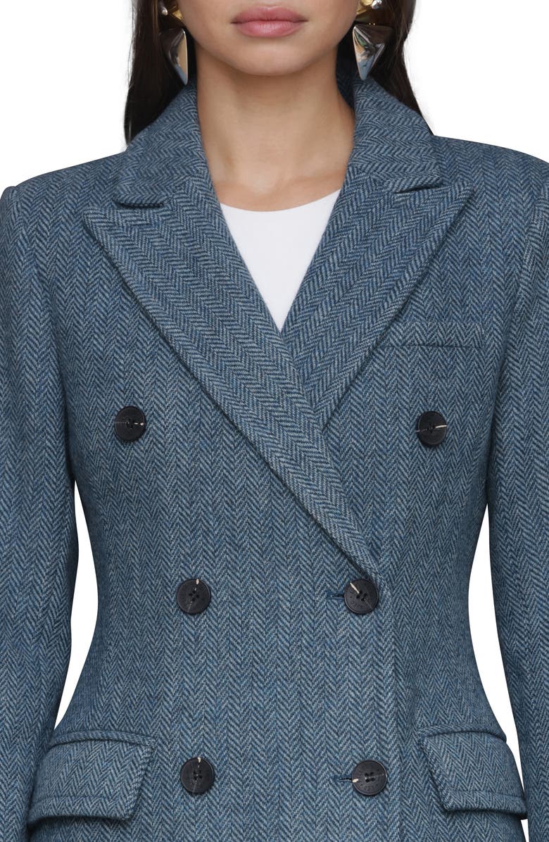 Avec Les Filles Strong Shoulder Double Breasted Herringbone Coat, Alternate, color, Capri Blue Chevron