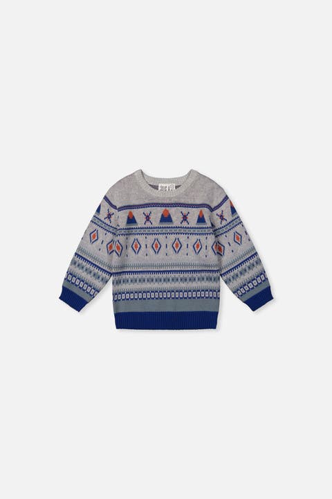 Jacquard Knit Fair Isle Ribbed Cuff Sweater (baby)