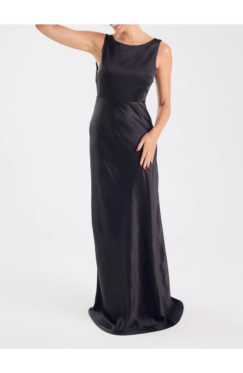 Six Stories Cowl Back Satin Bridesmaid Dress, Alternate, color, Black