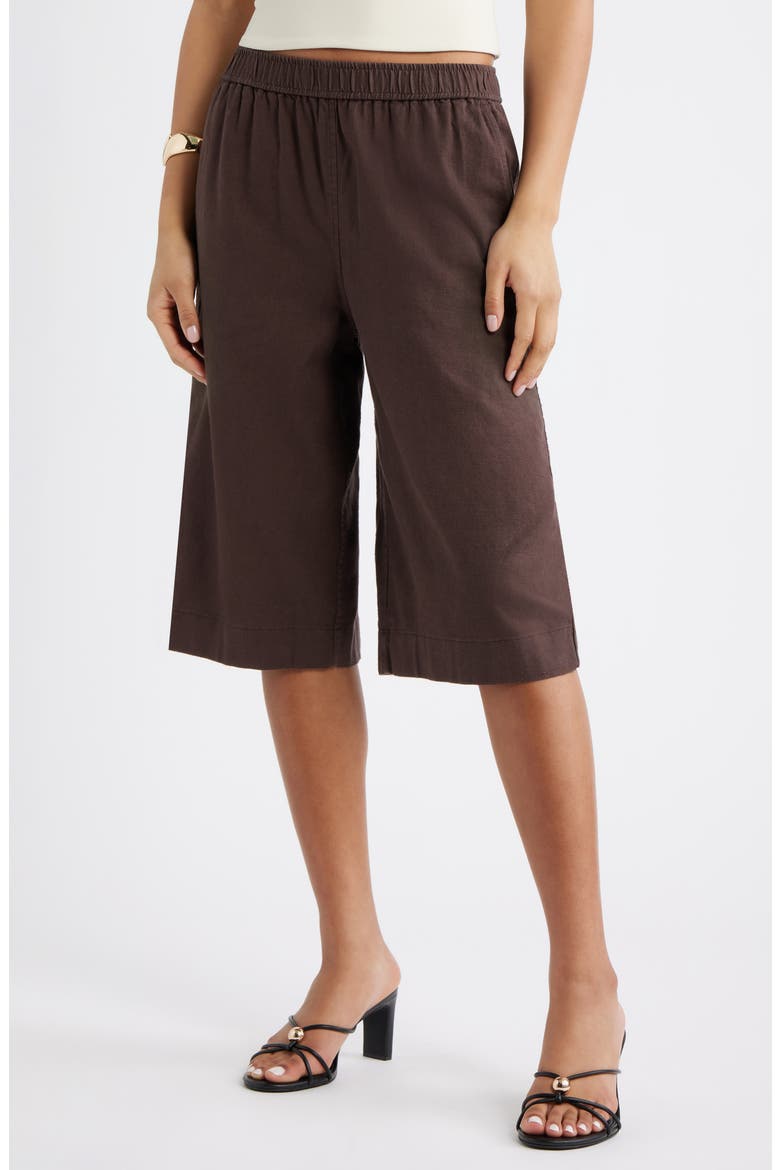 Linen Blend Culottes, Main, color, BROWN SEAL