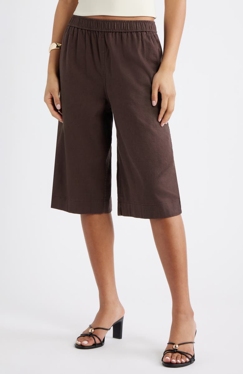Open Edit Linen Blend Culottes, Main, color, Brown Seal